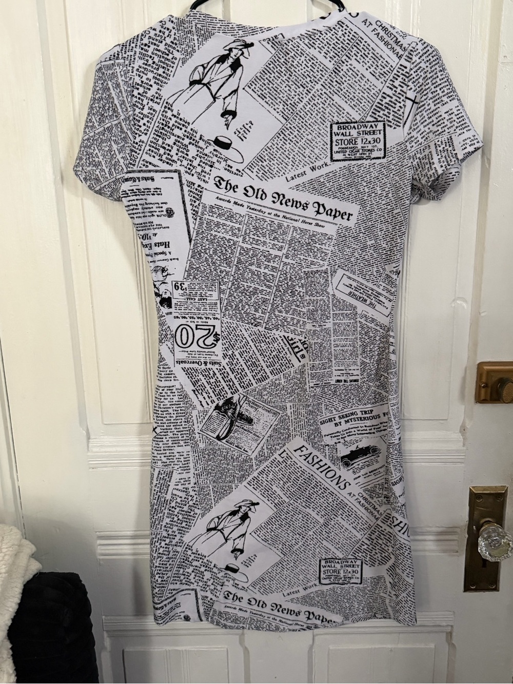 Newspaper-Print Mini Dress in White and Black
